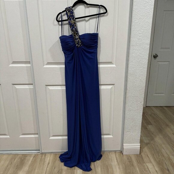 Women’s MIGNON blue Dress Formal Gems Asymmetrical Size 6 Long Maxi‎ - Picture 2 of 12